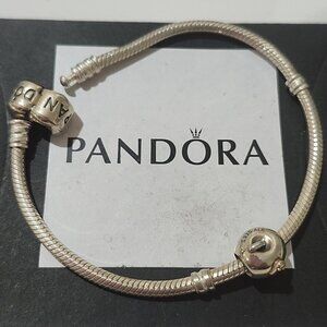 Pandora 7.0" Snake Chain Bracelet & Sterling Silver Apple Bead w/ 14K Gold Worm